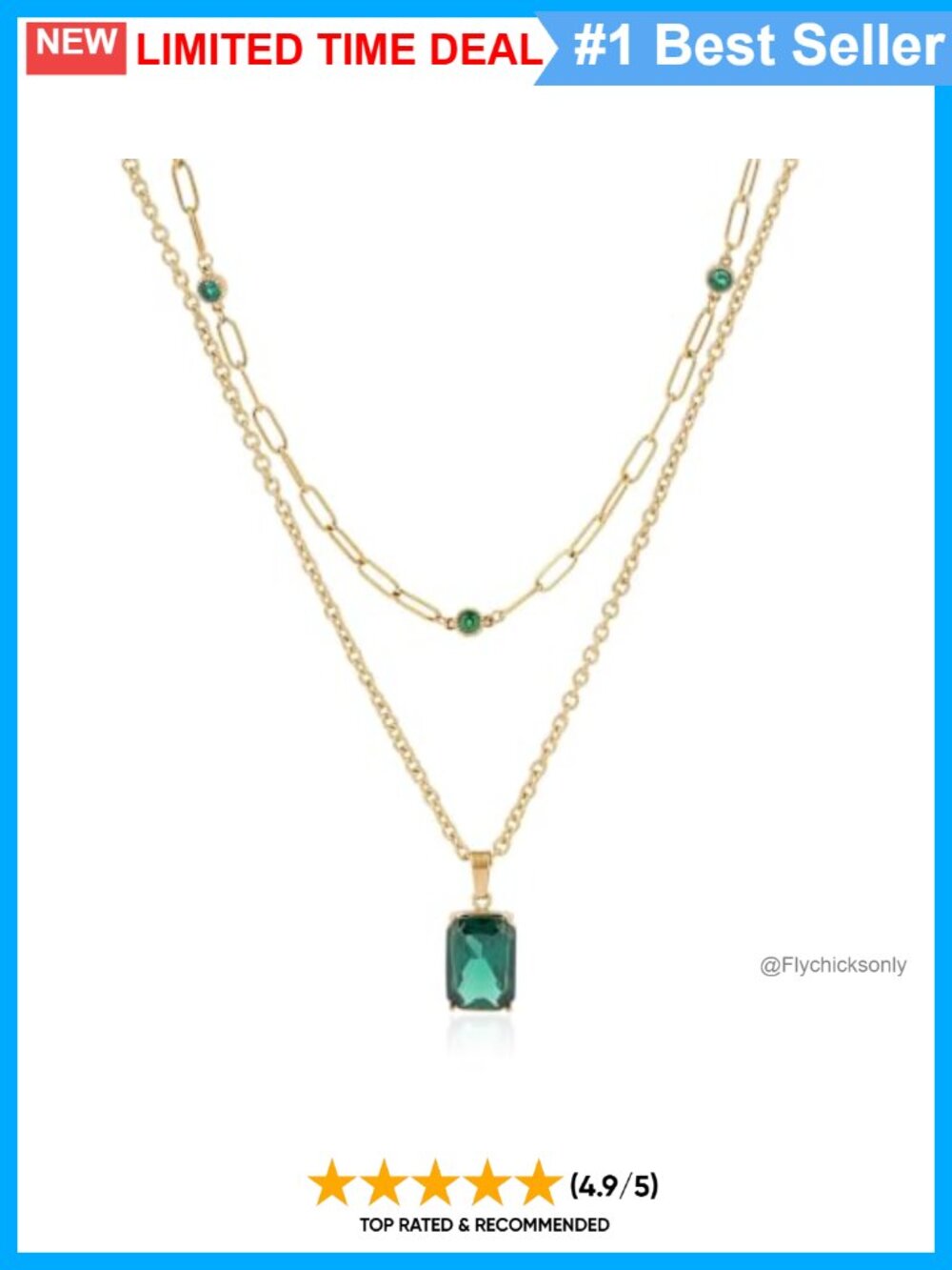 18k Gold Plated Layered Birthstone Necklace Emerald Cut Paperclip Heart Choker